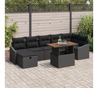 Canapé de jardin 8 pièces avec coussins noirs en rattan poly G