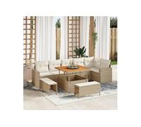 vidaXL Canapé de jardin 9 pièces avec coussins Beige Polyrotin Acacia 3361626