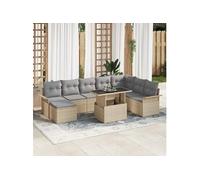 Canapé de Jardin 9 Pièces avec Coussins Beige Rattan Poly 3348336
