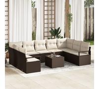 Canapé de jardin 9 pièces avec coussins gris poly rattan, Canapé de jardin 2 places avec rangement et coussins brun poly rattan G