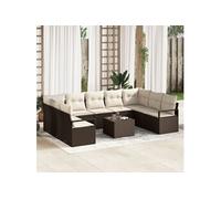 Canapé de jardin 9 pièces avec coussins gris poly rattan, Canapé de jardin 2 places avec rangement et coussins brun poly rattan