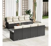 Canapé de Jardin 9 pièces avec Coussins Noir Poly Rattan Acacia Noir G