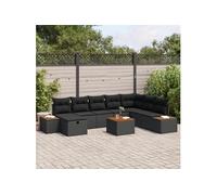 Vidaxl Canapé De Jardin 9 Pièces Avec Coussins Rattan Noir Poly