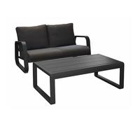 Canapé de jardin aluminium et tissu - 2 places + table basse rectangulaire - Antonino
