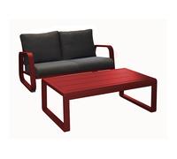 Canapé de jardin aluminium et tissu - 2 places + table basse rectangulaire - Antonino