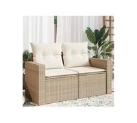 Canapé de jardin avec coussins 2 places beige résine tressée