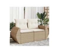 Canapé de jardin avec coussins 2 places beige résine tressée 366080