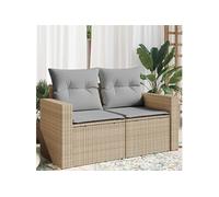 Canapé de jardin avec coussins 2 places beige résine tressée 366093