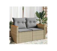 Canapé de jardin avec coussins 2 places beige résine tressée 366097