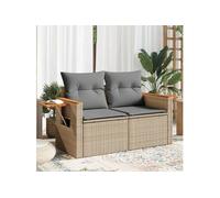 Canapé de jardin avec coussins 2 places beige résine tressée 366098