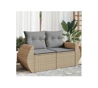 Canapé de jardin avec coussins 2 places beige résine tressée 366107
