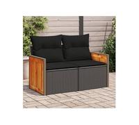 Canapé de Jardin avec Coussins 2 Places, Siège avec Dossier et Accoudoir, Meuble de Patio Terrasse Extérieur, Noir 365979