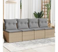vidaXL Canapé de Jardin avec Coussins 4 Places, Siège avec Housse, Meuble de Terrasse Patio Balcon Extérieur, Beige Résine Tressée Beige