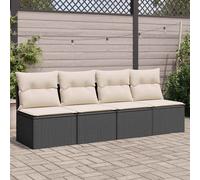 Canapé de jardin avec coussins 4 places noir résine tressée366000