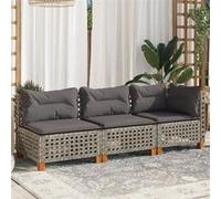 vidaXL Canapé de Jardin avec Coussins 3 Places Gris résine tressée, canapé d'extérieur, siège de Jardin, canapé de Jardin Trois Places