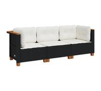 vidaXL Canapé de jardin 365917 – 3 places avec coussins, résine tressée noir