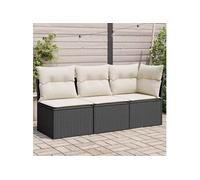 vidaXL Canapé de jardin 3 places avec coussins – Noir, résine tressée