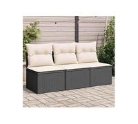 Canapé de jardin avec coussins 3 places noir résine tressée 366015