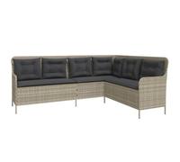 Canapé de jardin avec coussins forme de L gris clair poly rotin