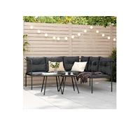 Canapé de jardin avec coussins forme de L noir acier textilène, canapé d'extérieur, siège de jardin, chaise longue de 4008108