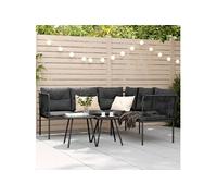 Canapé de jardin avec coussins forme de L noir acier textilène, canapé d'extérieur, siège de jardin, chaise longue de 4008107