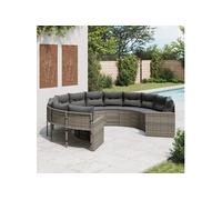Canapé de jardin avec table coussins rond gris résine tressée vidaXL