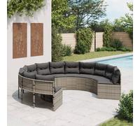 Canapé de jardin table coussins demi-rond gris résine tressée, canapé d'extérieur, canapé de forme demi-ronde, canapé 3318527