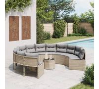 vidaXL Canapé de jardin avec coussins rond beige résine tressée, canapé d’extérieur, canapé de forme ronde, canapé de jardin