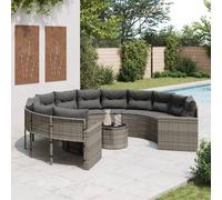 vidaXL Canapé de jardin demi-rond avec table et coussins, résine tressée gris 3318518