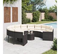 Vidaxl Canapé De Jardin Table Coussins Demi-Rond Noir Résine Tressée