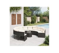 Vidaxl Canapé De Jardin Avec Table Coussins Rond Noir Résine Tressée