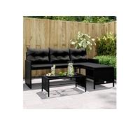 Canapé de Jardin avec Table et Coussins en Forme de L, Siège de Patio, Meuble de Terrasse Balco Extérieur, Noir 365572