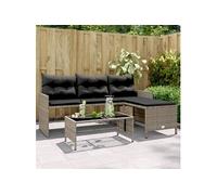 Canapé de jardin avec table et coussins en forme de L gris Gris G