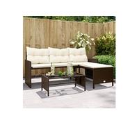 vidaXL Canapé de jardin avec table et coussins en forme de L Marron