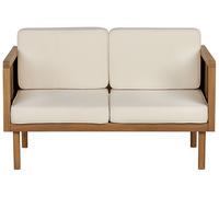 Canapé de Jardin Beige Clair en Bois d'Acacia 2 Places avec Coussin Taie Dé