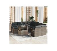 Canapé de Jardin de 9 Pièces avec Coussins Gris Poly Rattan 3348795