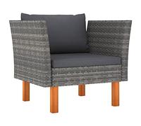 Canapé de jardin en résine tressée avec cadre en acier et pieds en bois d'eucalyptus massif, canapé d'extérieur modulable avec coussins amovibles, salon de jardin confortable balcon, gris anthracite