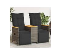 Vidaxl Canapé De Jardin Inclinable 2 Places Avec Table Gris Poly Rotin