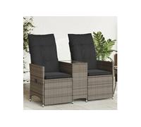 vidaXL Canapé de jardin inclinable 2 places avec table, gris poly rotin