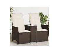 vidaXL Canapé de jardin inclinable 2 places avec table marron rotin, canapé de jardin, siège de jardin, meuble d’extérieur, 365711