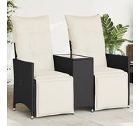 vidaXL Canapé de jardin inclinable 2 places avec table – poly rotin noir 365720