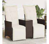 Vidaxl Canapé De Jardin Inclinable 2 Places Avec Table Marron Rotin