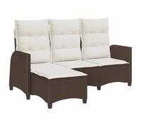 Canapé de Jardin Inclinable en Poly Rotin avec Coussins, Teinte Brume | Résine tressée durable, dossier réglable, coussins lavables, cadre acier stable, forme L brun