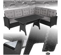 Canapé de jardin - TECTAKE - Salon lounge d'extérieur CATANIA en rotin 6 places avec 1 table et coussins inclus - Noir