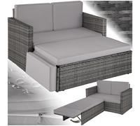 Canapé de jardin - TECTAKE - Fauteuil d'extérieur modulable CORFOU 2 places en résine tressée avec large tabouret - Gris