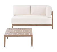 Canapé de Jardin Moderne 2 Places en Aluminium avec Table Basse et Coussins Beige Clair Marron Sampieri