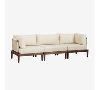 Canapé De Jardin Modulable 3 Pièces Avec 2 Fauteuils D'angle En Bois D'acacia Brayan Beige Crème Beige