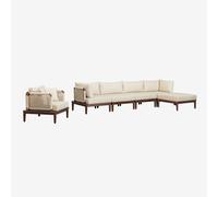 Canapé De Jardin Modulable 4 Pièces Avec 2 Chaises D'angle, Pouf Et Fauteuil En Bois D'acacia Brayan Beige Crème Beige