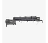 Canapé De Jardin Modulable 4 Pièces Avec 2 Fauteuils D'angle, Pouf Et Fauteuil Roubly Gris Graphite Gris