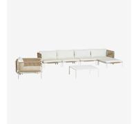 Canapé De Jardin Modulable 4 Pièces Comprenant 2 Fauteuils D'angle, Pouf, Fauteuil Et Table Basse Roubly Beige Amande Beige